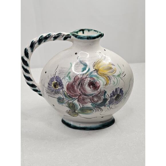 Vintage Ulmer Keramik Floral Pitcher Mid Century Pottery Germany #206 - Picture 6 of 12